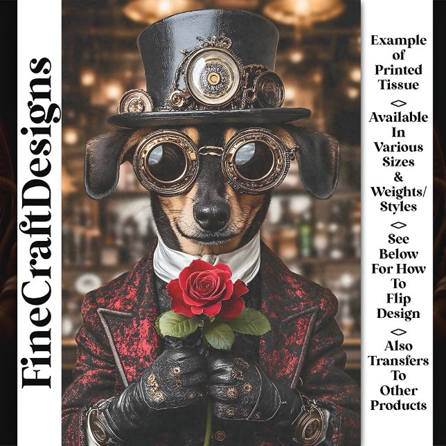 Steampunk Dackel Hund + Rote Rose AH1Z Decoupage Seidenpapier (Von Creator hochgeladen)