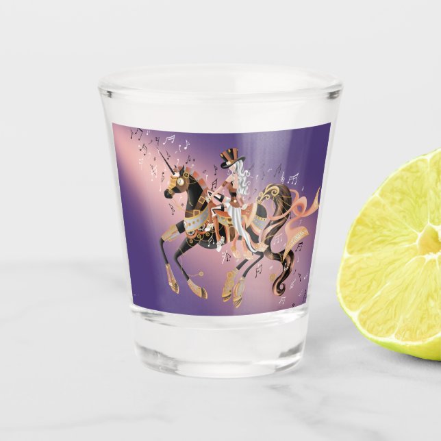 Steampunk-Dame- und Pferd-Schussglas Schnapsglas (Vorderseite)
