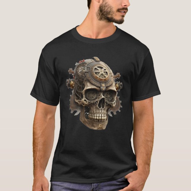 Steampunk Dark Skull Retro Scifi Mechanical Gear C T-Shirt (Vorderseite)