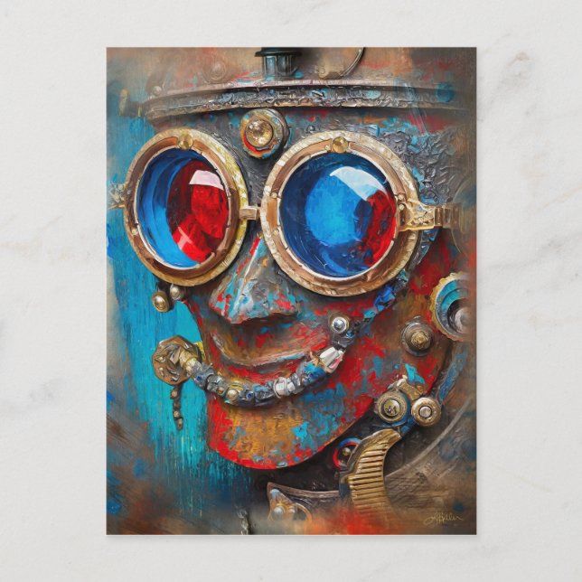 Steampunk Das Zin-Man-Portrait Postkarte (Vorderseite)