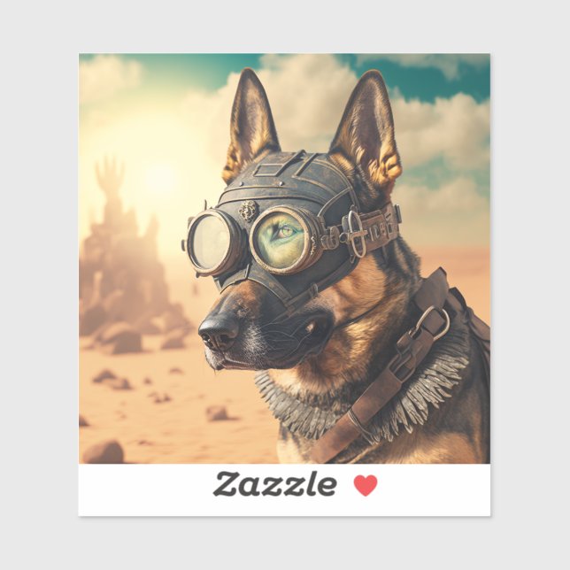Steampunk-Deutscher Schäferhund mit Brille Aufkleber (Blatt)