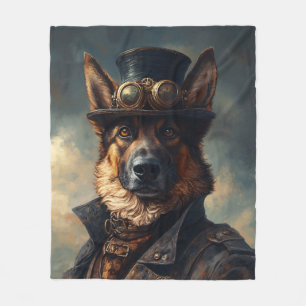 Steampunk Deutscher Schäferhund mit Zylinder Fleecedecke
