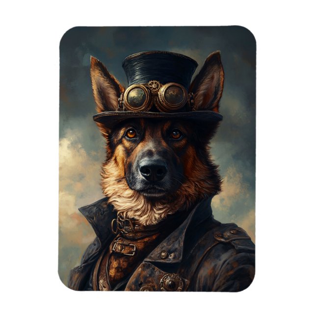 Steampunk Deutscher Schäferhund mit Zylinder flexi Magnet (Vertikal)