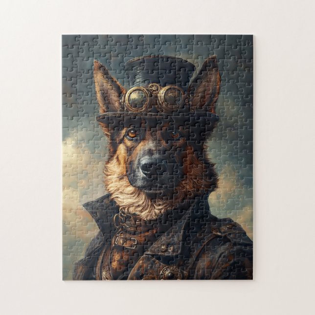 Steampunk Deutscher Schäferhund mit Zylinder Puzzle (Vertikal)