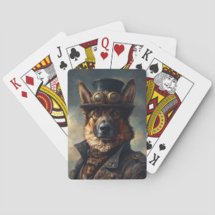 Steampunk Deutscher Schäferhund mit Zylinder Spielkarten