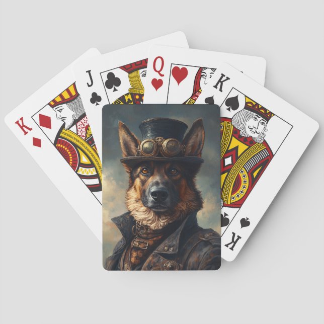 Steampunk Deutscher Schäferhund mit Zylinder Spielkarten (Rückseite)