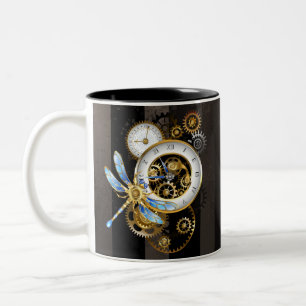 Steampunk-Dialoge mit Drachenfliege Zweifarbige Tasse