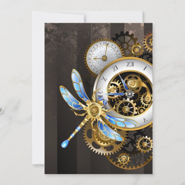 Steampunk-Dials mit Dragonfly Feiertagskarte (Vorderseite)