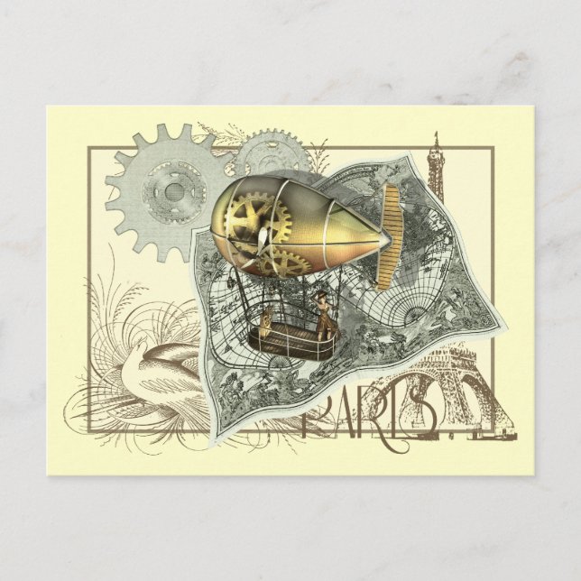 Steampunk Dirigible Air Tour Postcard Postkarte (Vorderseite)