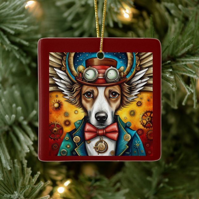 Steampunk Dog mit Flügeln Keramikornament (Baum)