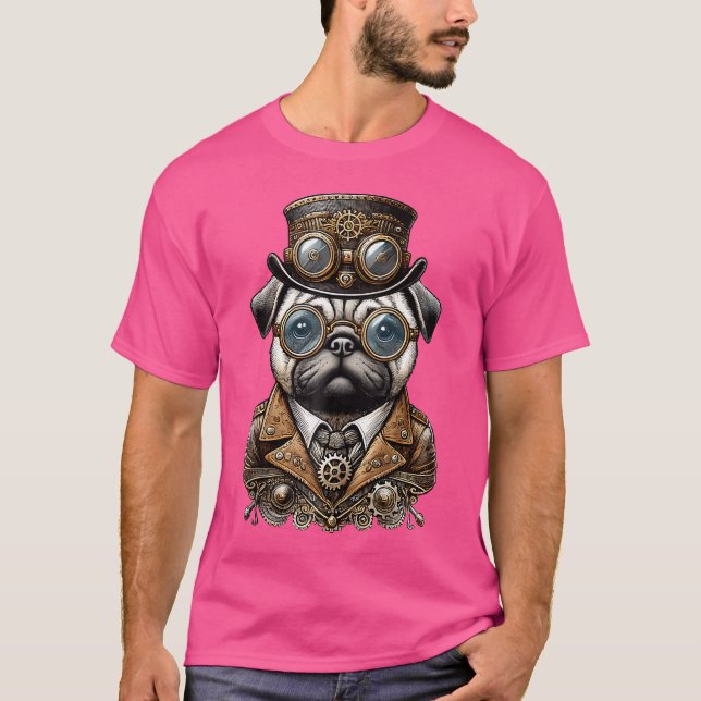 Steampunk Dog Mops Art T-Shirt (Vorderseite)