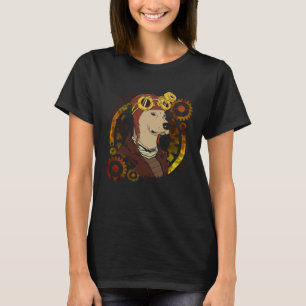 Steampunk Dog Wearing Aviator Helmet Gears & Cogs T-Shirt