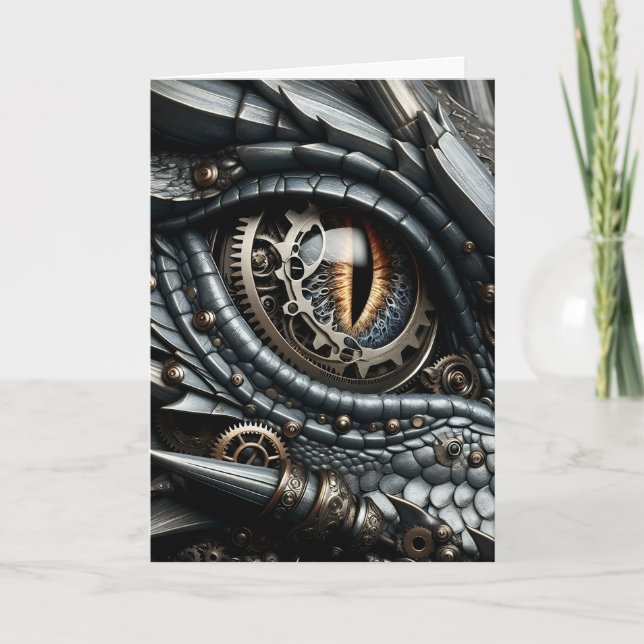 Steampunk Dragon Eye Schließen Ai Art Karte (Vorderseite)