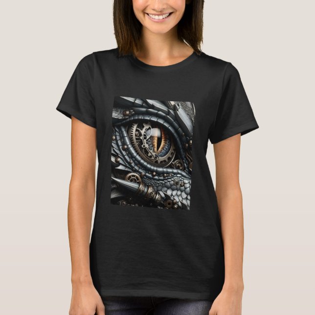 Steampunk Dragon Eye Schließen Ai Art T-Shirt (Vorderseite)