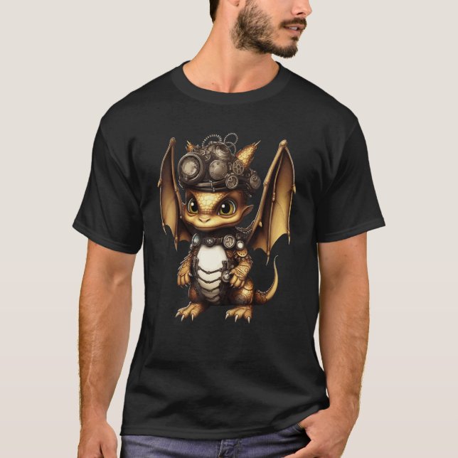 Steampunk Dragon Gears Graphic Artwork Fantasy 7 T-Shirt (Vorderseite)