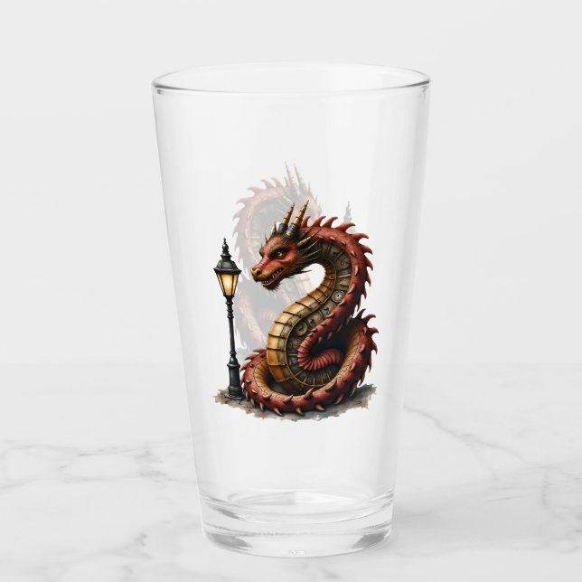 Steampunk Dragon neben einer Vintagen Straßenlater Glas (Vorderseite)