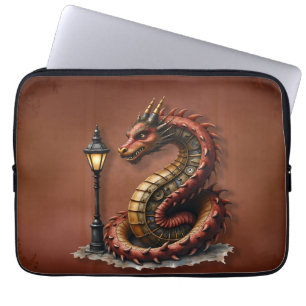 Steampunk Dragon neben einer Vintagen Straßenlater Laptopschutzhülle
