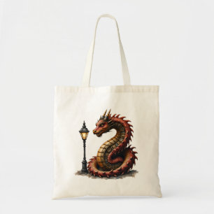 Steampunk Dragon neben einer Vintagen Straßenlater Tragetasche