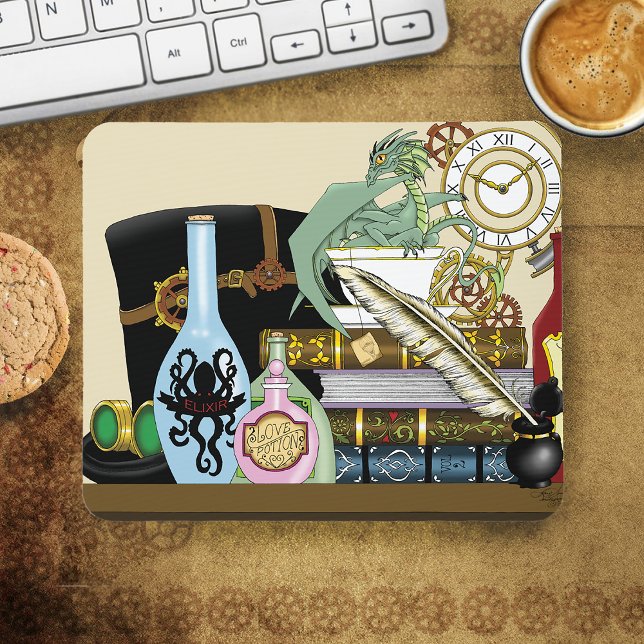 Steampunk Dragon Pooks Books Mousepad (Von Creator hochgeladen)