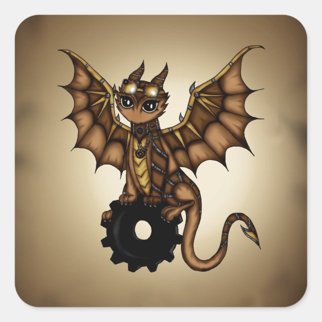 Steampunk Dragon Quadratischer Aufkleber (Vorderseite)