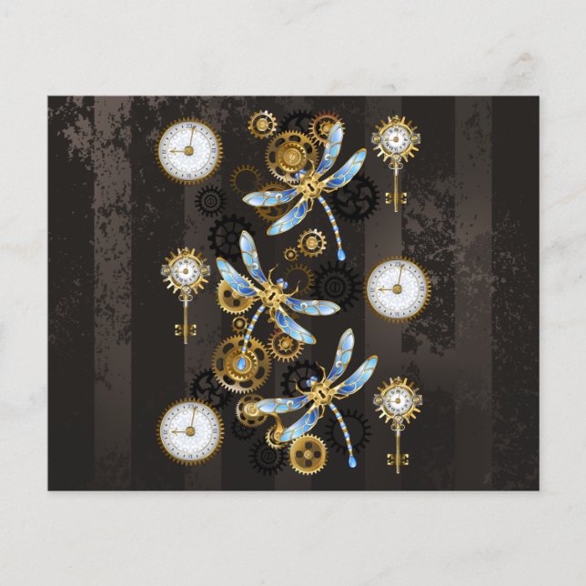 Steampunk Dragonflies on brown striped background Flyer (Vorne)