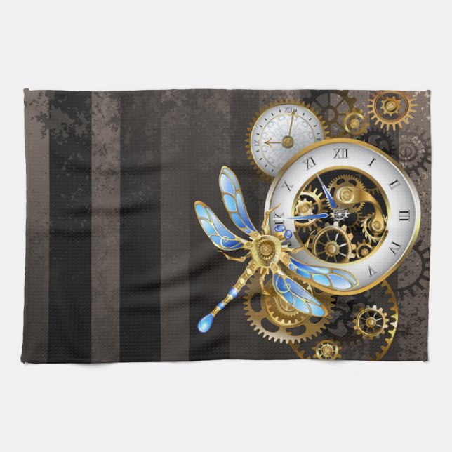 Steampunk-Drehknöpfe mit Libelle Geschirrtuch (Horizontal)