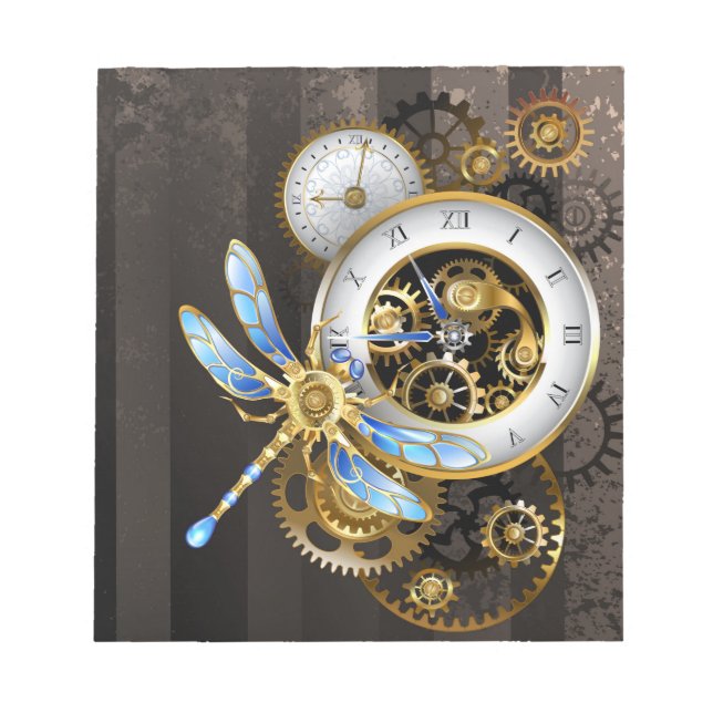Steampunk-Drehknöpfe mit Libelle Notizblock (Vorderseite)