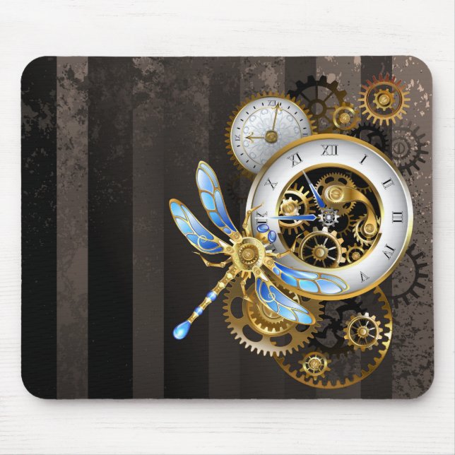 Steampunk-Drehschalter mit Libelle Mousepad (Vorne)