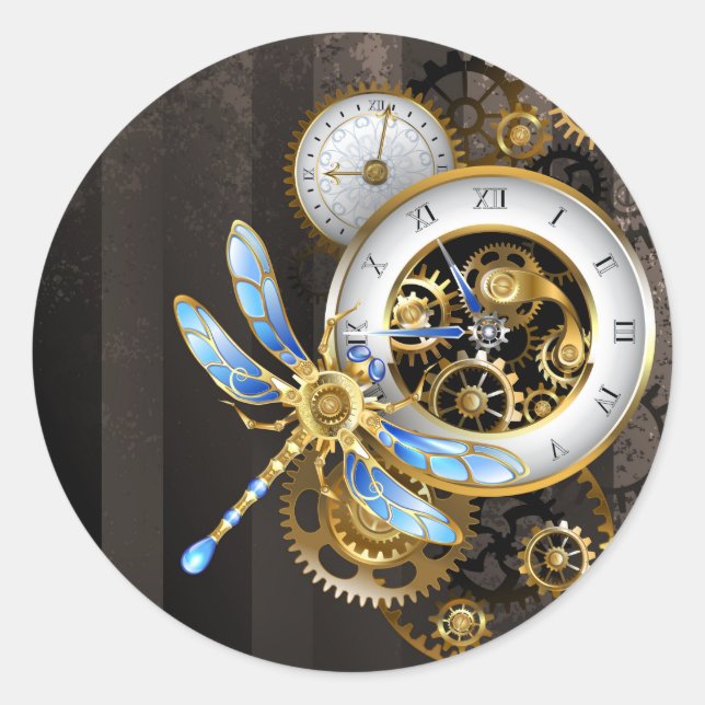 Steampunk-Drehschalter mit Libelle Runder Aufkleber (Vorderseite)