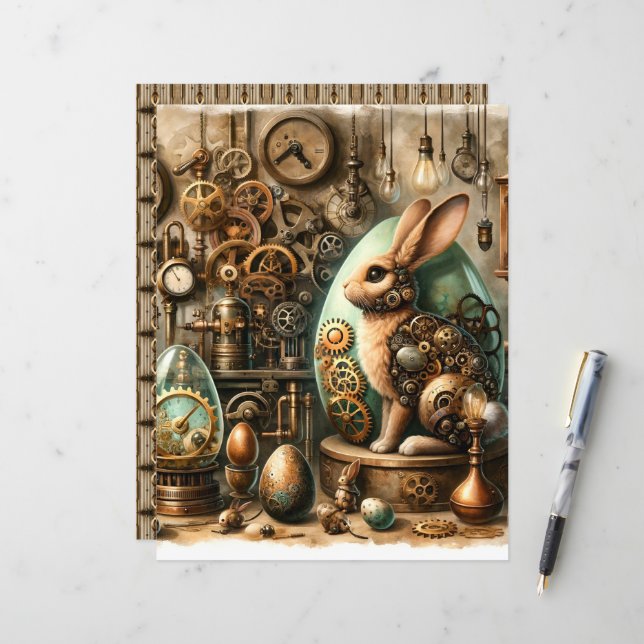 Steampunk Easter Ephemera Scrapbook Paper (Vorderseite/Rückseite Beispiel)