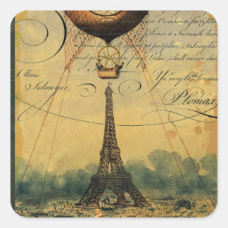 Steampunk Eiffel Tower & Hot Air Ballon Quadratischer Aufkleber