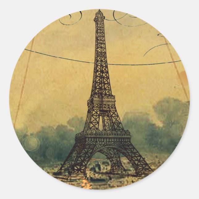 Steampunk Eiffel Tower & Hot Air Ballon Runder Aufkleber (Vorderseite)