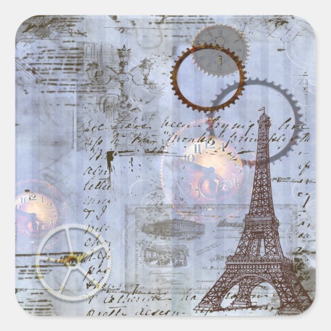 Steampunk & Eiffel Tower Tags Stickers (Vorderseite)