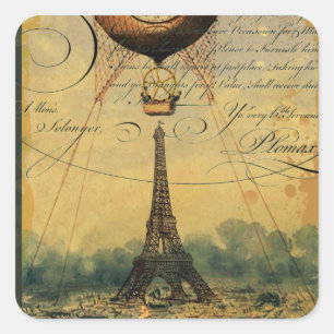 Steampunk-Eiffelturm & Heißluftballon Quadratischer Aufkleber