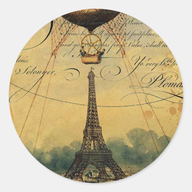 Steampunk Eiffelturm & Heißluftballon Runder Aufkleber (Vorderseite)