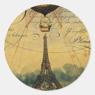 Steampunk Eiffelturm & Heißluftballon Runder Aufkleber