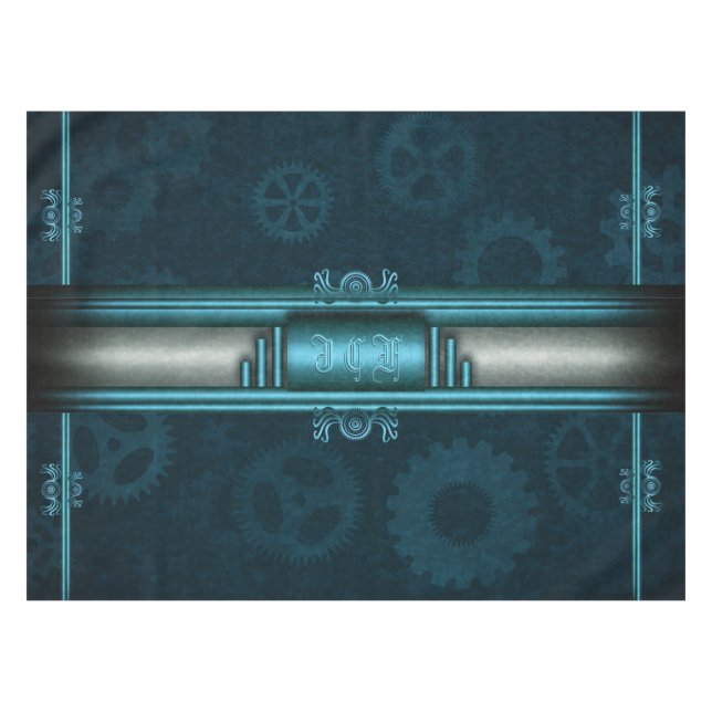 Steampunk, eisblau auf aquamarinen Zahnrädern, Mon Tischdecke (Vorderseite (Horizontal))