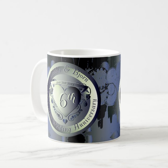 Steampunk-Eisen-Medallion C. Hochzeitstag Kaffeetasse (Vorderseite Links)
