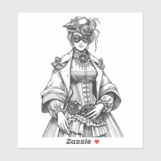 Steampunk Elegance: Intricate Black & White Fashio Aufkleber