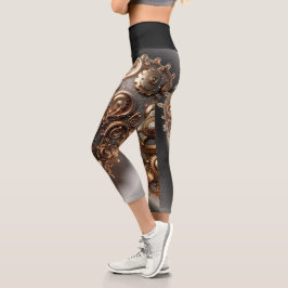 Steampunk Elegant Uhrwerk Gear Heart Capri Leggings