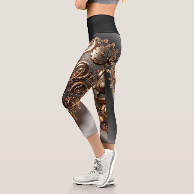 Steampunk Elegant Uhrwerk Gear Heart Capri Leggings (Links)