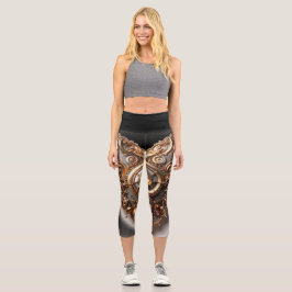 Steampunk Elegant Uhrwerk Gear Heart Capri Leggings