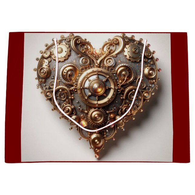 Steampunk Elegant Uhrwerk Gear Heart Große Geschenktüte (Vorderseite)