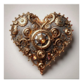 Steampunk Elegant Uhrwerk Gear Heart Poster