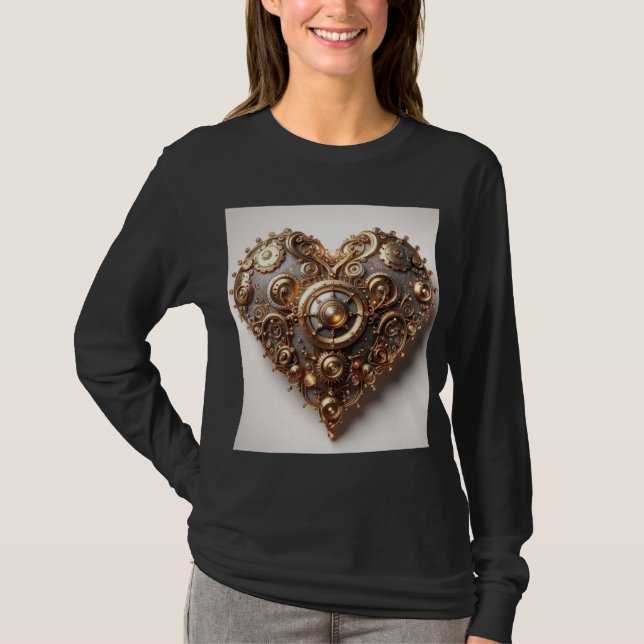 Steampunk Elegant Uhrwerk Gear Heart T-Shirt (Vorderseite)