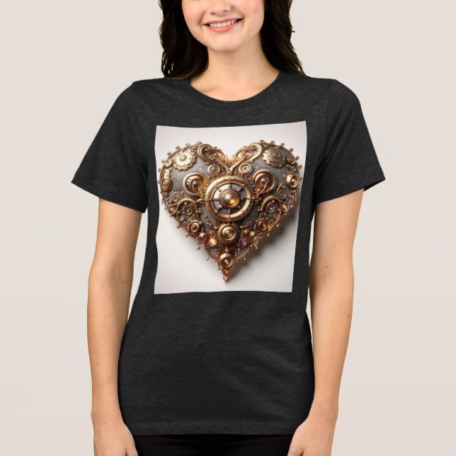 Steampunk Elegant Uhrwerk Gear Heart Tri-Blend Shirt (Vorderseite)