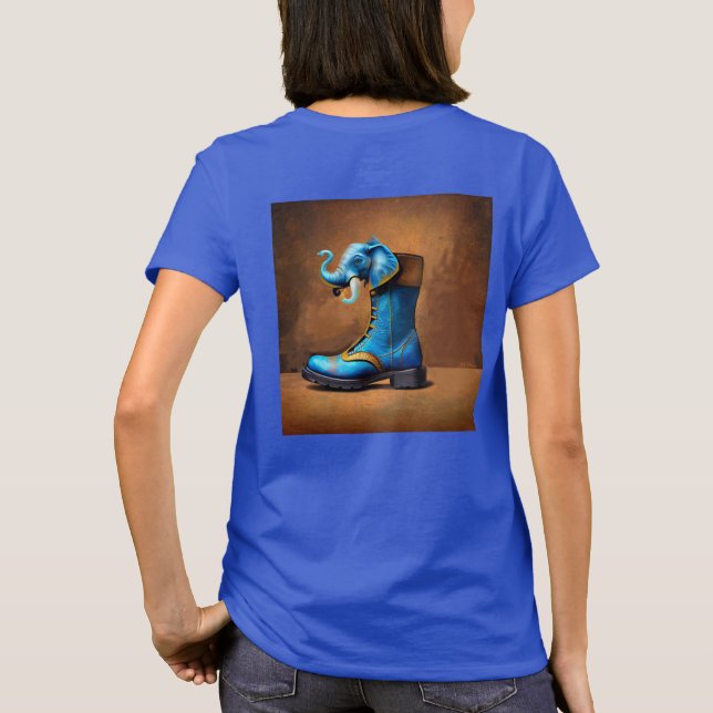 Steampunk Elephant Boot women blauer T - Shirt zur (Rückseite)