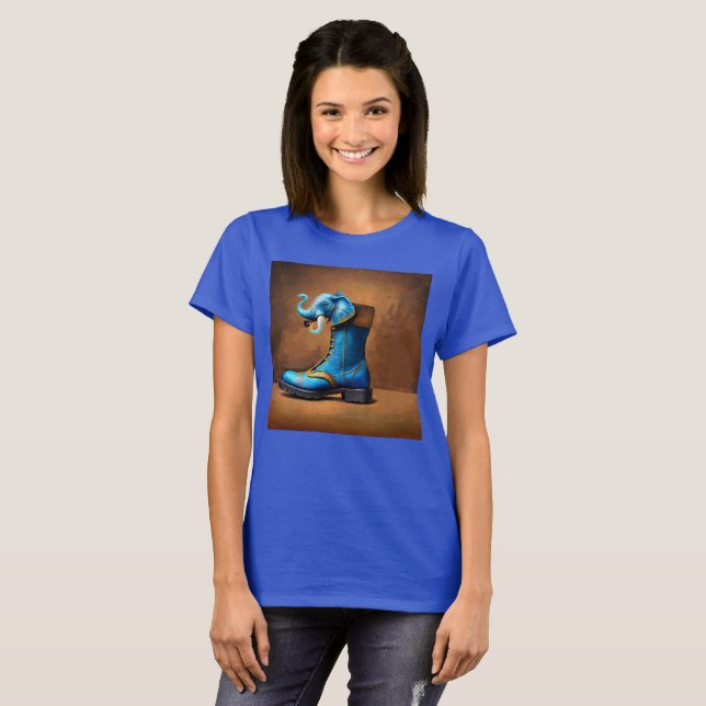 Steampunk Elephant Boot Women Blue T - Shirt (Vorne ganz)