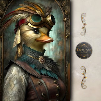 Steampunk-Ente Whimsical Vintage-Decoupage Seidenpapier