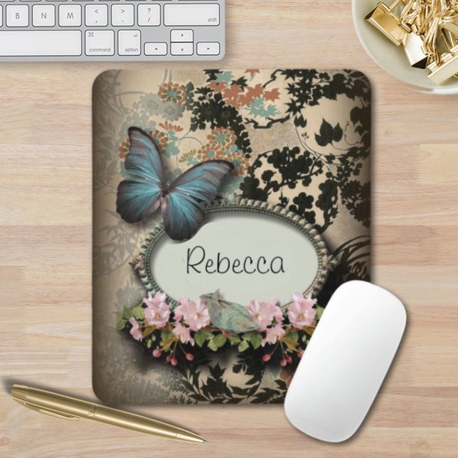 Steampunk Ephemera Blumenschmetterling viktorianis Mousepad (steampunk Ephemera floral Butterfly victorian Mouse Pad)
